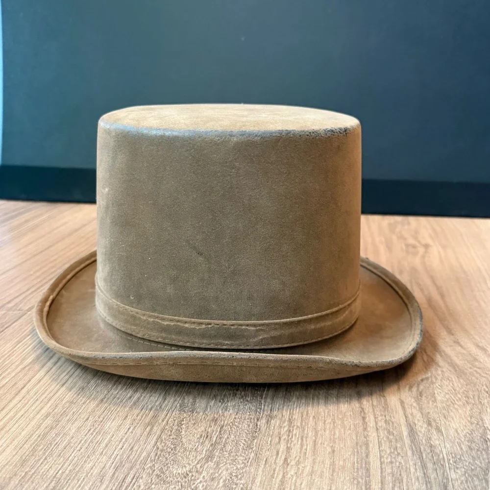 Vintage Tan Brown Suede Textured Top Hat Steampunk Costume Size 7.5 23.5in